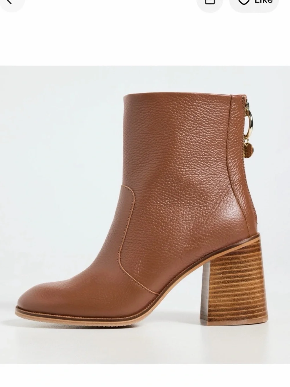 Women's Designer See by Chloe Cognac Brown Leather Block Heel Aryal Ankle Boot